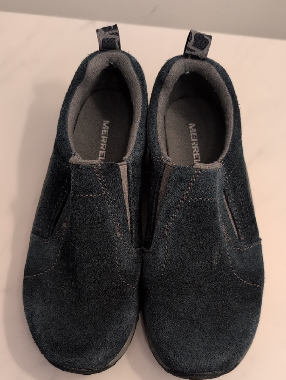 Merrell Jungle Moc Kids Slip-On Suede Loafers in Dark Blue - Picture 3 of 6